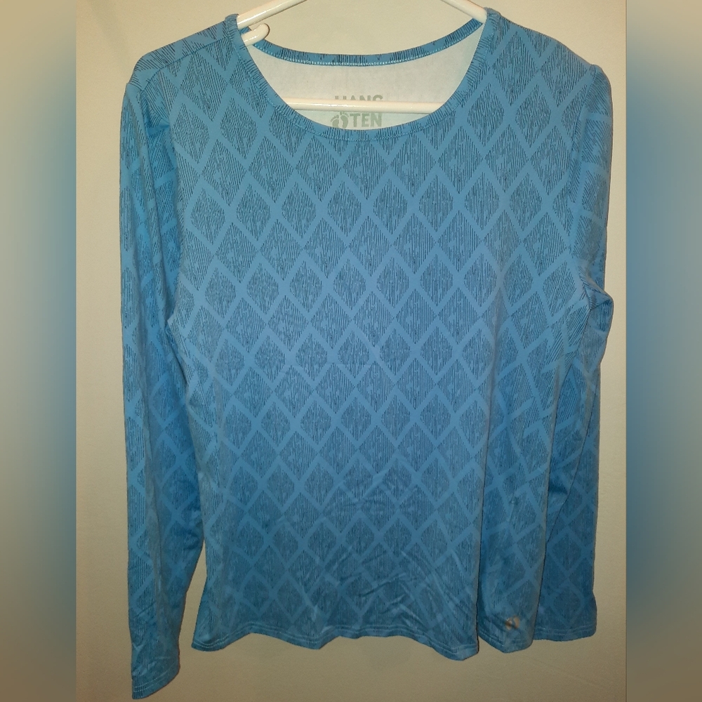 Hang Ten Blue Rash Guard Size Large Geometric Pattern Excellent Used Condition